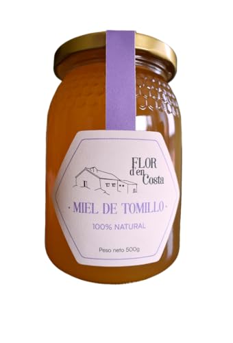 FLOR d'en Costa - Miel Cruda de Tomillo 500g | Directa del Apicultor | Miel Pura Natural sin Pasteurizar | Cosecha Familiar en España