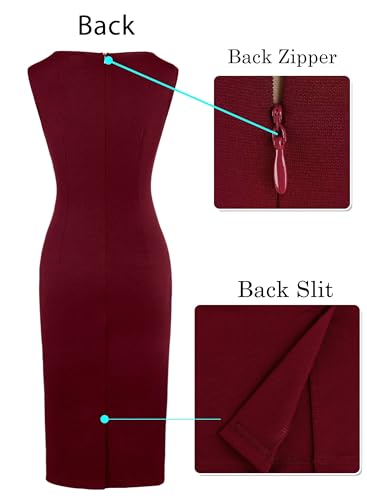 Image of VFSHOW Womens Work Office Business Casual Sleeveless Ruched Elegant Professional Church Cocktail Party Pencil Sheath Dress