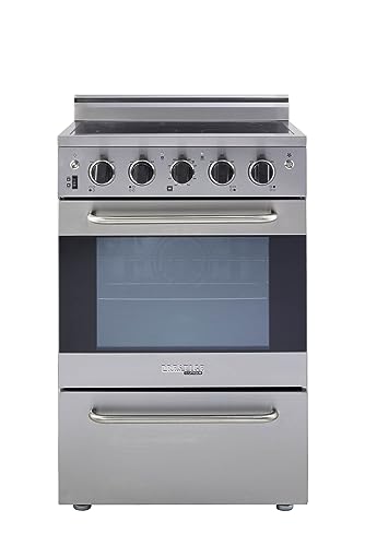 Unique Appliances UGP-24V EC SS Prestige 24-In Stainless Convection Electric Range, Stainless Steel; Convection Oven; Waist-High Glass Top Broiler; 2.3 cu.ft Oven Capacity