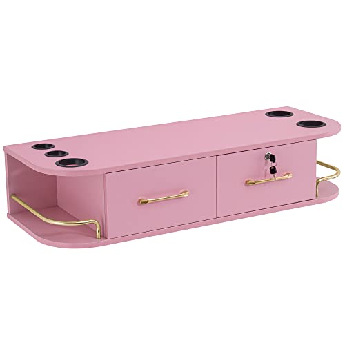 BarberPub Wall Mount Styling Station with Lockable Drawer (Pink)