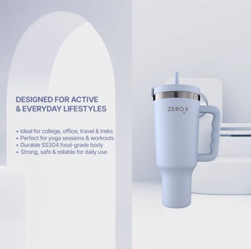 Image of ZeroB H2OHH Tumbler with Purifier | 1 Litre SS304 Tumbler | Removes 99.9% Bacteria & Viruses | Eco-Friendly | Travel, Gym, Office, College | 2 Extra Filter Pads, 2 Straws Included. (BLUE)