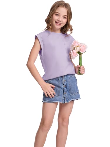 Girls Summer Tank Tops Cap Sleeve Cute Oversized T-Shirt Sleeveless Shirts with Pocket3