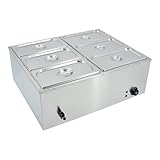 TAIMIKO Bain Marie électrique en Acier Inoxydable 220V Chauffe Plats Professionnel Commercial avec 6 Bacs Casseroles avec Robinet de vidange Contrôle de la température