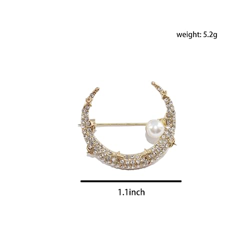Image of ROFARSO Moon Brooch Pins for Women Crescent Fashion Jewelry with Rhinestone Crystal & Freshwater Pearl, Accessory for Party Wedding Gift, Gift for Women Girl