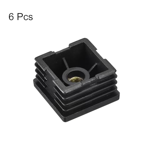Image of uxcell 6Pcs Inserts for Square Tubes with M8-1.25mm Thread, for 1.57 inchx1.57 inch OD Square Tube, Black Plastic Plug Caster Insert Chair End Caps Furniture