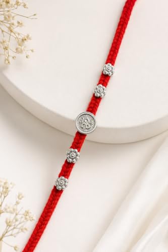 Image of SOMYA By BM Jewellers Sterling Silver Rakhi With Certificate Of Purity For UNISEX Comes With Natural Roli And Chawal