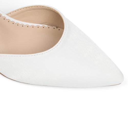 Yremael Women's White Bow Heels Pointed Toe Pumps Satin Ankle Strap Chunky Block Kitten Heel Dress Shoes - image 7