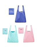 iofficego Everyday Reusable Grocery Bags, 3 Pack Lightweight Nylon Foldable Totes with Comfortable Handles, Easy to Carry Shopping Bags for Daily Errands, Travel & Car Use