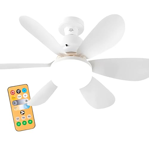Ventilador de Teto com Controle Remoto, 3 Velocidades, Lâmpada LED Silenciosa, Branco