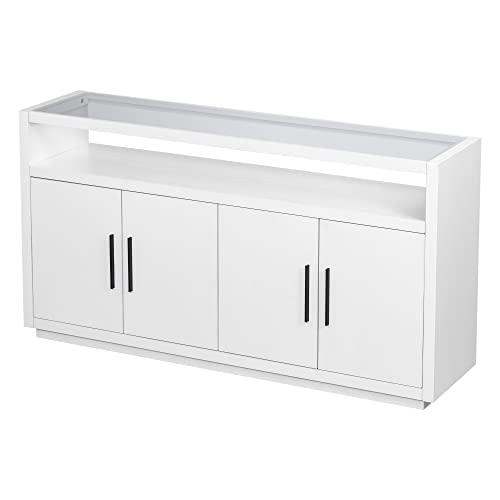 Ruisisi 63" Modern Sideboard White Buffet Cabinet Kitchen Storage Cabinet Console Farmhouse Televison Table With 4 Metal Handle And Adjustable Shelves For Living Room, Dining Room #TOP4