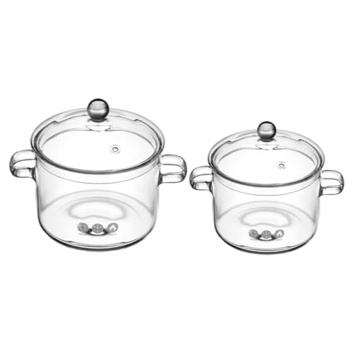 UKCOCO 2 cacerolas de cristal con tapa, resistentes al calor, para cocina de inducción, para sopas y guisos, con asas estables y fáciles de limpiar