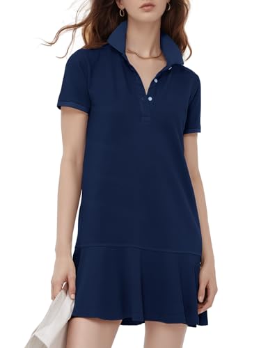 Flygo Womens Polo Dress Collared Short Sleeve Ruffle Golf Tennis T Shirt Sports Workout Mini Summer Dresses Tunic Pique