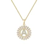Stfery Gold Halskette Damen Statement Strahlenkranz Anhänger, Kupfer Kette Mode