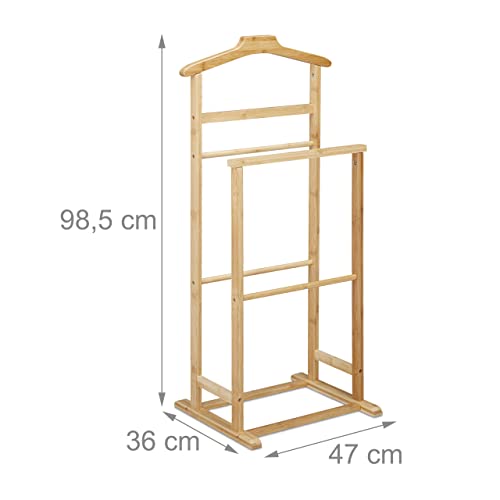 Relaxdays Herrendiener, Stummer Diener Bambus, Damen & Herren, Kleiderablage Schlafzimmer, HBT: 98,5 x 47 x 36 cm, Natur