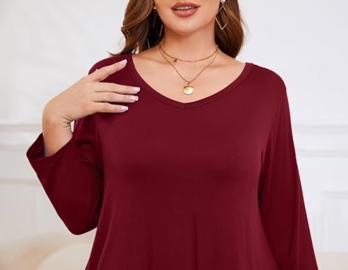 Image of LARACE Tunics 3 /4 Sleeve Plus Size Tops for Women V Neck Loose Fit Flowy Clothing for Leggings