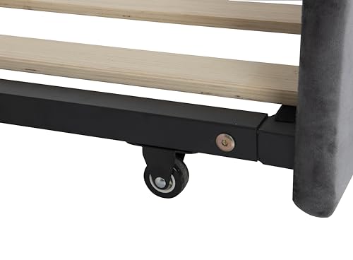 Tiiiopkvvv Gepolstertes Tagesbett für Doppelbett, mit Ausziehbett und USB-Lade-Design, stabile Holzlattenstütze, Holzbett für Schlafzimmer/Gästezimmer/Wohnheim, Plüschsamt, Dunkelgrau 18# – Bild 3