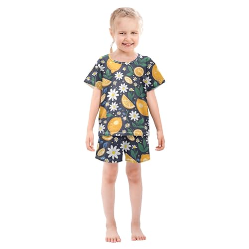 ALAZA Lemon Daisy Lemon Blue Leaves Pajamas Short Sleeve 2 Piece Sleepwear Top and Bottom Pajama Set Unisex3