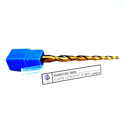 Image of HRC55 2Flutes Tungsten Solid Carbide Tapered Ball Nose End Mill with TIAIN Coating 2D 3D Carving Bit Shank Dia 5 /16 inch (1PC, R1 /16)