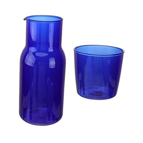Set de vaso y botella de vidrio color azul