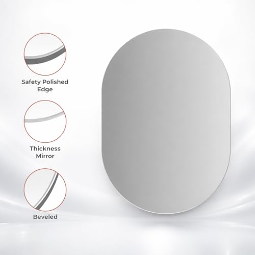 Image of Capsule-Shaped Frameless Wall Mirror - Modern Decorative Mirror for Bathroom, Bedroom, Entryway & Living Room. (18x24)