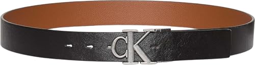 Calvin Klein Herren Gürtel Buckle Tumbled 3,5 cm aus Leder zum Wenden, Schwarz (Black/Ck Cognac/Antique Silver), 105 cm – Ansicht 6