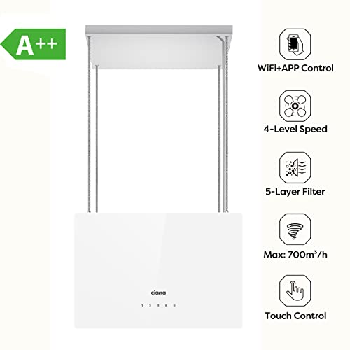 CIARRA-CBCS4850-Campana-Extractora-en-Isla-sin-Salida-de-Humos-Clase-A-48cm-700m-h-WiFi-y-Control-Tactil-Filtro-de-Carbon-Incluido-4-Velocidades-2-Luces-LED-Blanco