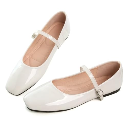 INEELUYI Women's Mary Jane Flats Retro One Line Strap Flats Soft Comfort Square Toe Ballet Flats4