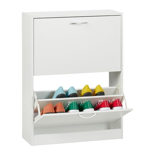 Relaxdays Scarpiera a 2 Scomparti, Scaffale Stretto Salvaspazio Slim, HLP: 80 x 60 x 24 cm, per 12 Paia di Scarpe, Fibra di Legno