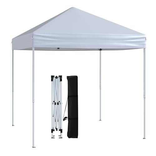 GOPLUS 2x2 M Carpa Plegable con Estructura Reforzada, 8 Estacas y 4 Cuerdas de Viento, Altura Ajustable, Toldo Portátil para Playa, Bolsa de Transporte (Blanco Grisáceo, 200x200x240 cm)