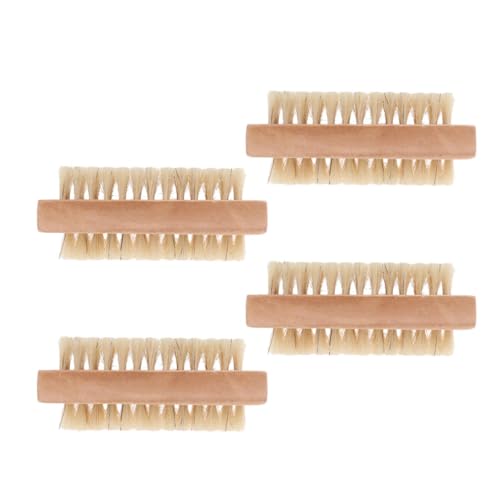 NOLITOY 4 Piezas cepillo de uñas de doble cara Clavos calcomanías gel constructor para uñas Perforar equipo polaco borde cepillo de manicura de madera herramienta de pedicura de uñas Bambú