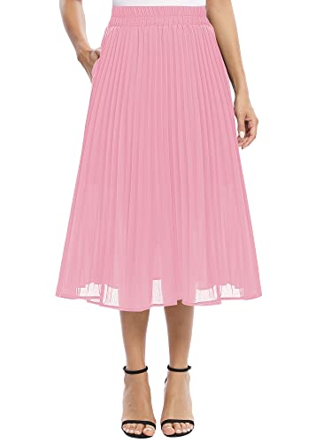 EXCHIC Damen Fließender Chiffon Elastisch Taille Midi Rock Freizeit...