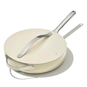 Caraway Nonstick Ceramic Sauté Pan with Lid (4.5 qt, 11.8″) – Non Toxic, PTFE & PFOA Free – Oven Safe & Compatible with All Stovetops (Gas, Electric & Induction) – Cream