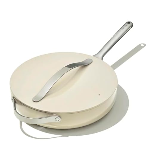 Caraway Nonstick Ceramic Sauté Pan with Lid (4.5 qt, 11.8") - Non Toxic, PTFE & PFOA Free - Oven Safe & Compatible with All Stovetops (Gas, Electric & Induction) - Cream