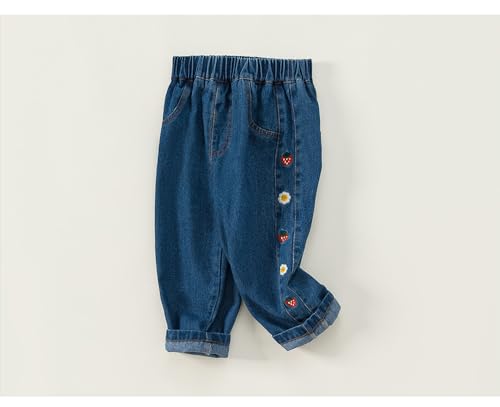 Meufam Toddler Baby Girls Jean Pants High Waisted Wide Leg Pant Little Bear Embroidery Straight Denim Trousers with Pockets3