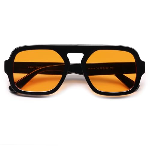 Image of VANLINKER Retro Square Aviator Sunglasses for Women Men 70s Vintage Style Trendy Flat Top Rectangle Sun Glasses VL9826