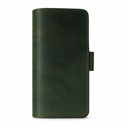 Image of Distressed Leather Checkbook Cover with Pen Holder Full Grain Green Leather Check Book Cover for Personal or Duplicate Checks Executive Checkbook Wallet for Men Women Slim Gift Organizer
