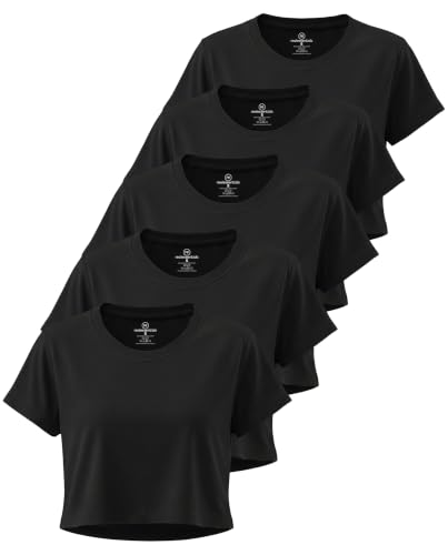 Image of 5 Pack Women's Dry Fit Crop Top Workout T Shirts Short Sleeve Athletic Gym
