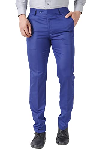 Image of MALENO Men's Slub Effect Solid Trouser | Classic Slim Fit Formal Trousers for Men | Slim Fit Trousers for Men