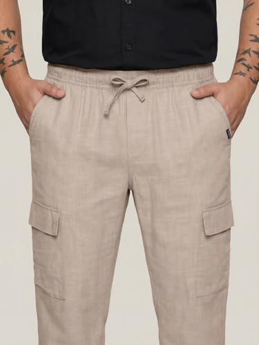Image of Urbano Plus Men's Straight Fit Linen Cargo Pants with 6 Pockets