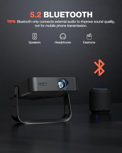 Image of [Auto Focus]Light Black Smart Mini Projector with WiFi and Bluetooth, XuanPad 4K Support Movie Projector, Portable Native 1080P Outdoor Projector with 360 Stand