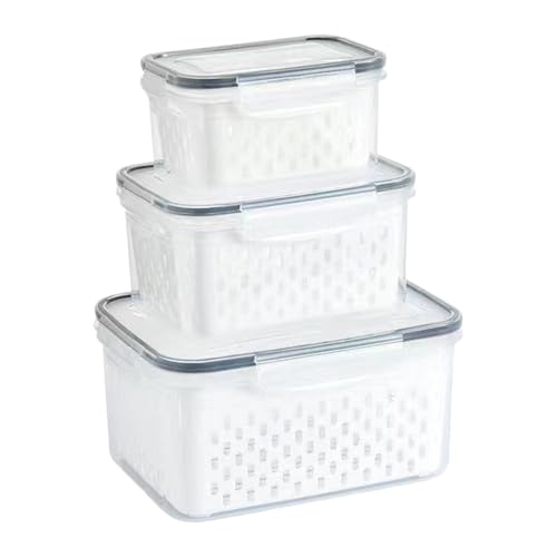 Caja de conservación – Contenedores de alimentos herméticos con tapas, paquete de 3 recipientes Airtight con cesta extraíble para ensaladas, frescura prolongada y congelación