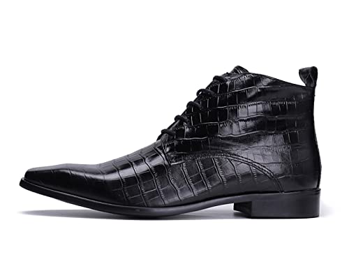 Santimon Ankle Chukka Plaid Genuine Leather Plain Toe Lace-Up Zipper Fashion Boots for Men Comfort Formal Dress Shoes2