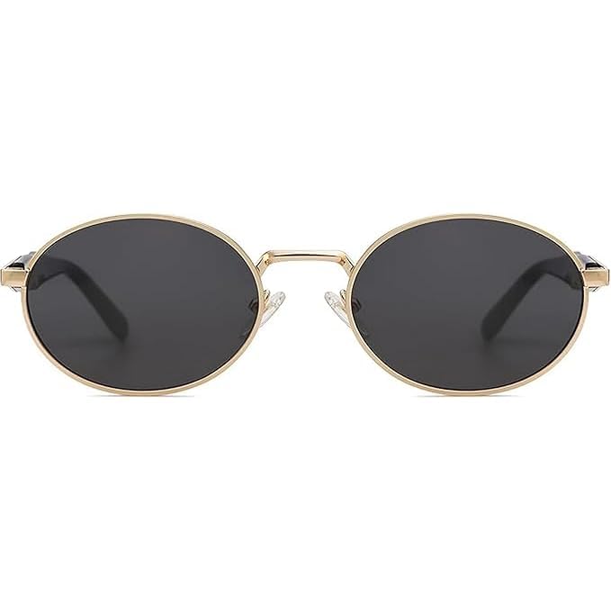 Image of Creature Oval Metal Frame Sunglasses for Men & Women | Vintage Retro Style | UV Protection | Gold Frame with Dark Lenses