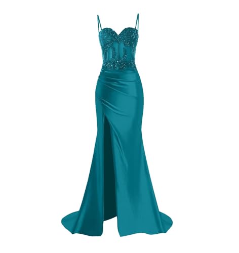 Lace Mermaid Prom Dresses for Women Teens 2025 Satin Corset Formal Evening Gowns with Slit