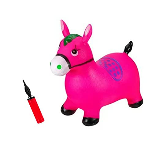 Cavalinho Upa Upa Brinquedo Inflável Pula Pula Musical C/Luz Led E Bomba De Encher Rosa