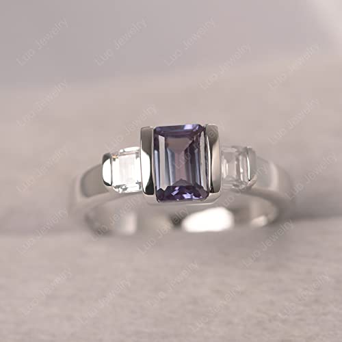 S925 Sterling Silver 3-Stone Ring Engagement Ring Emerald Cut Gemstone Ring Half Bezel Wedding Promise Rings for Women Jewelry2