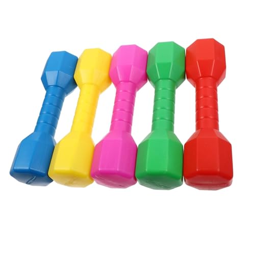 Juego de mancuernas para niños, paquete de 5 pesas de entrenamiento sensorial para jardín de infantes y preescolar, mancuernas coloridas para niños con agarre suave, juguetes de ejercicio de plást