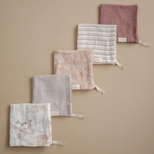Image of Crane Baby Violet Wildflower Cotton Baby Washcloths, 100% Cotton Muslin Set of 5, Soft Baby Wash Cloths for Newborn Bath Essentials, Infant Face Cloths, Shower Gift For Babies, Newborn Bath Essentials