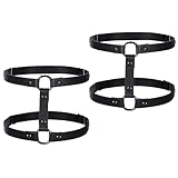2 Rows Thigh Garters for Women, Black Leather Leg Harness Adjustable Garter Belt Elastic Thigh Ring Garter Punk Gothic Strap Body Chain Accessories Jewelry Harness for Leg Women Fashion