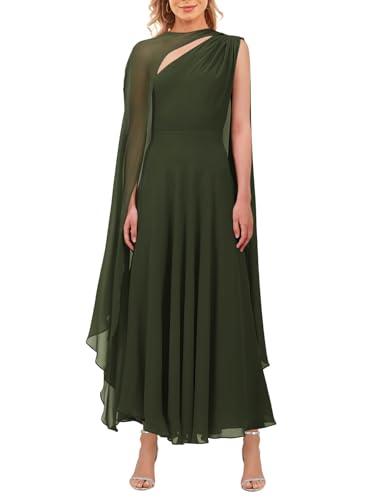 Image of Aisbei Women's Elegant One Shoulder A Line Flowy Maxi Dress Evening Gowns Party Formal Wedding Guest Dresses with Cape